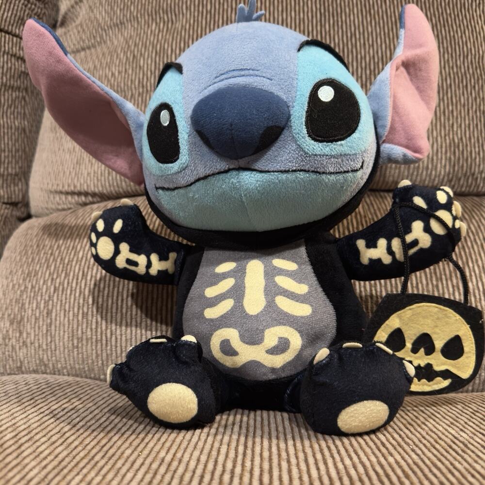 Disney Stitch Halloween Skeleton Plush Pumpkin Trick or Treat Bag Just Play